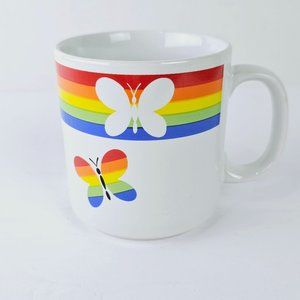 Vintage 90s Russ Rainbow Stripes Butterfly Cut-out Mug 10 oz